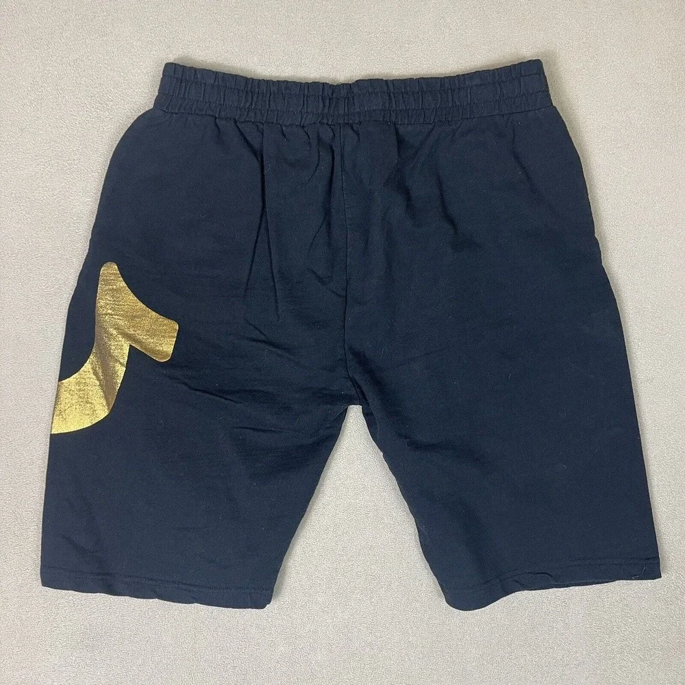 True Religion Shorts Mens‎ Large Black Athletic Gold Logo Gym Workout Adult
